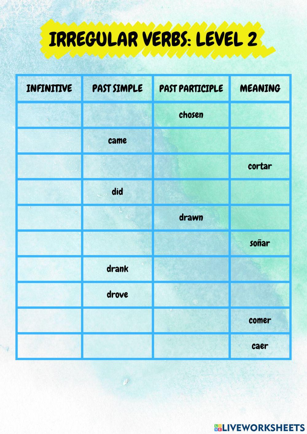 Level 2 - Irregular verbs