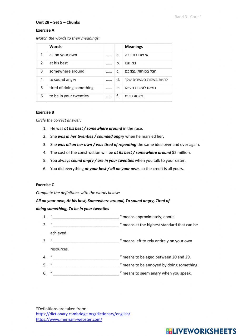 Band 3 (Core 1) - Unit 28 - Set 5
