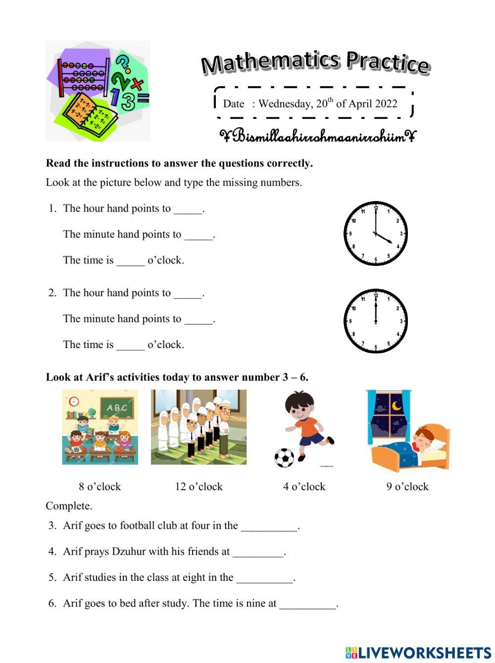 Mathematics Practice exercise | Live Worksheets