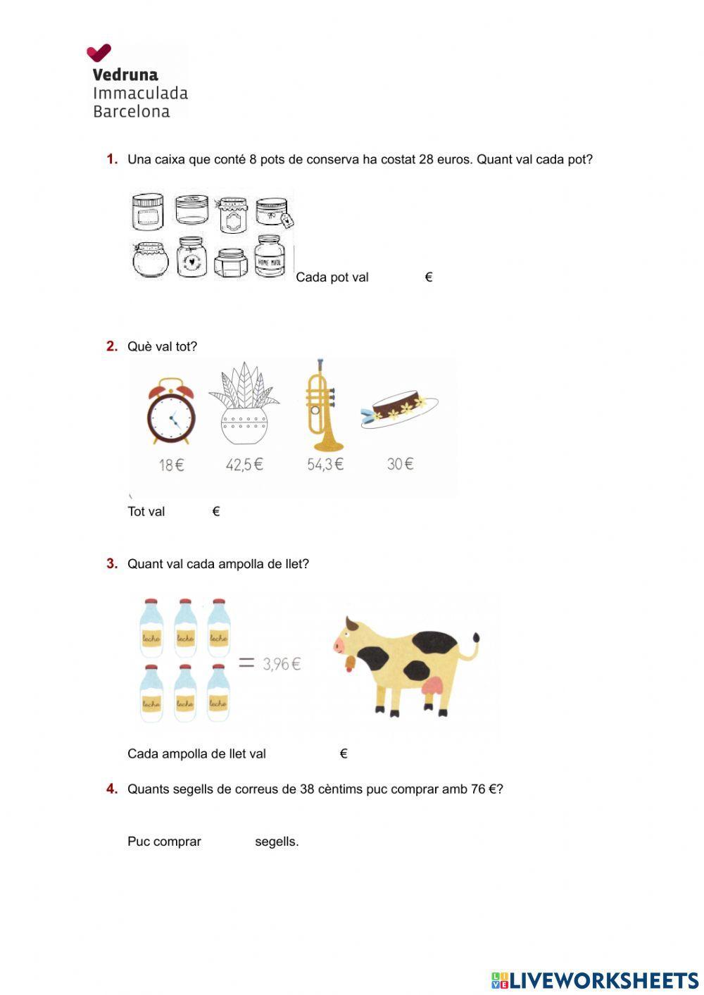 Problemes amb nombres decimals nivell 2