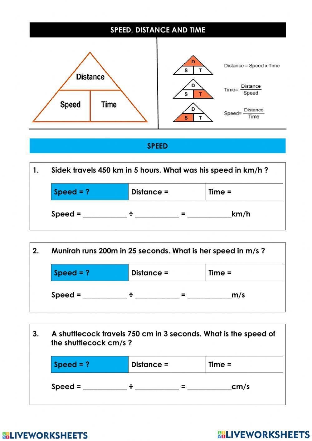 Speed, time, and distance worksheets