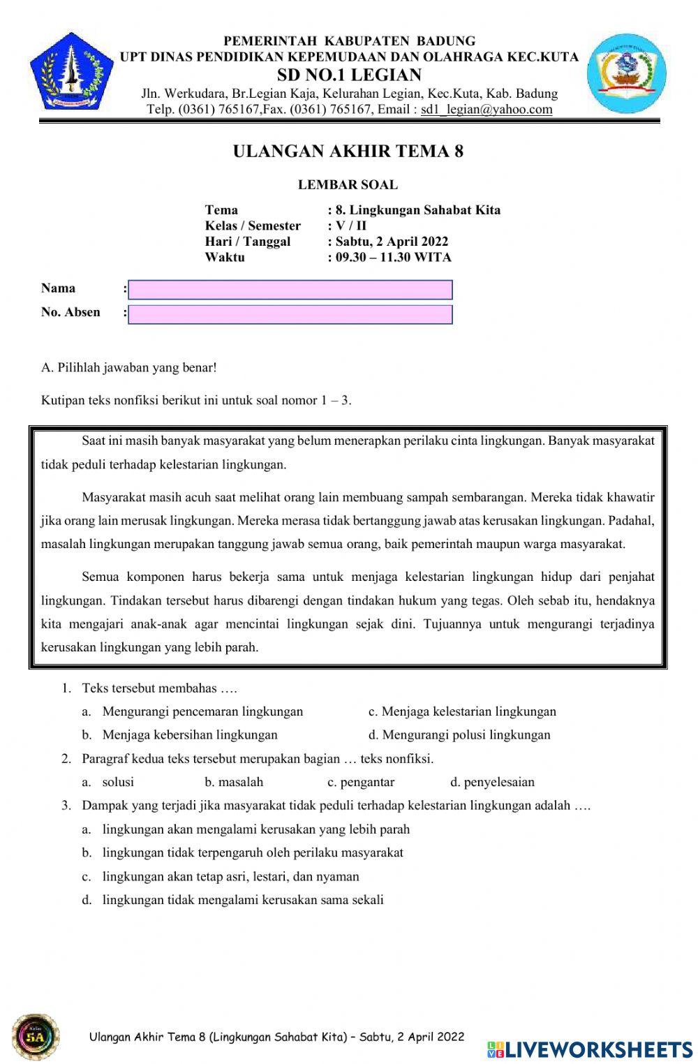 Ulangan akhir tema 8