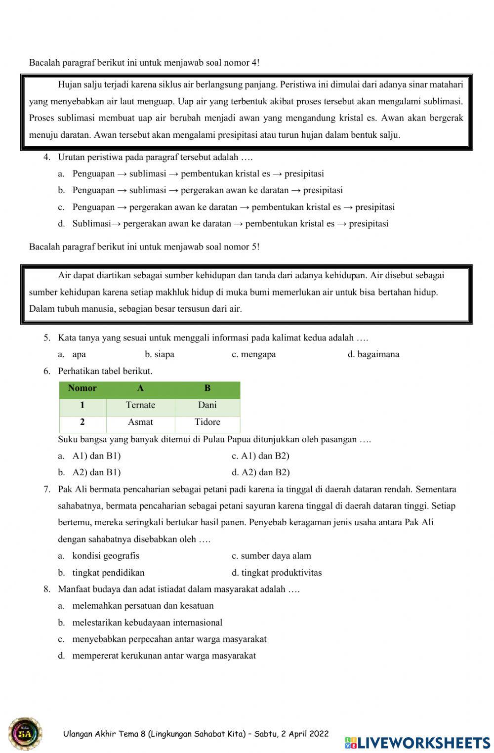 Ulangan akhir tema 8