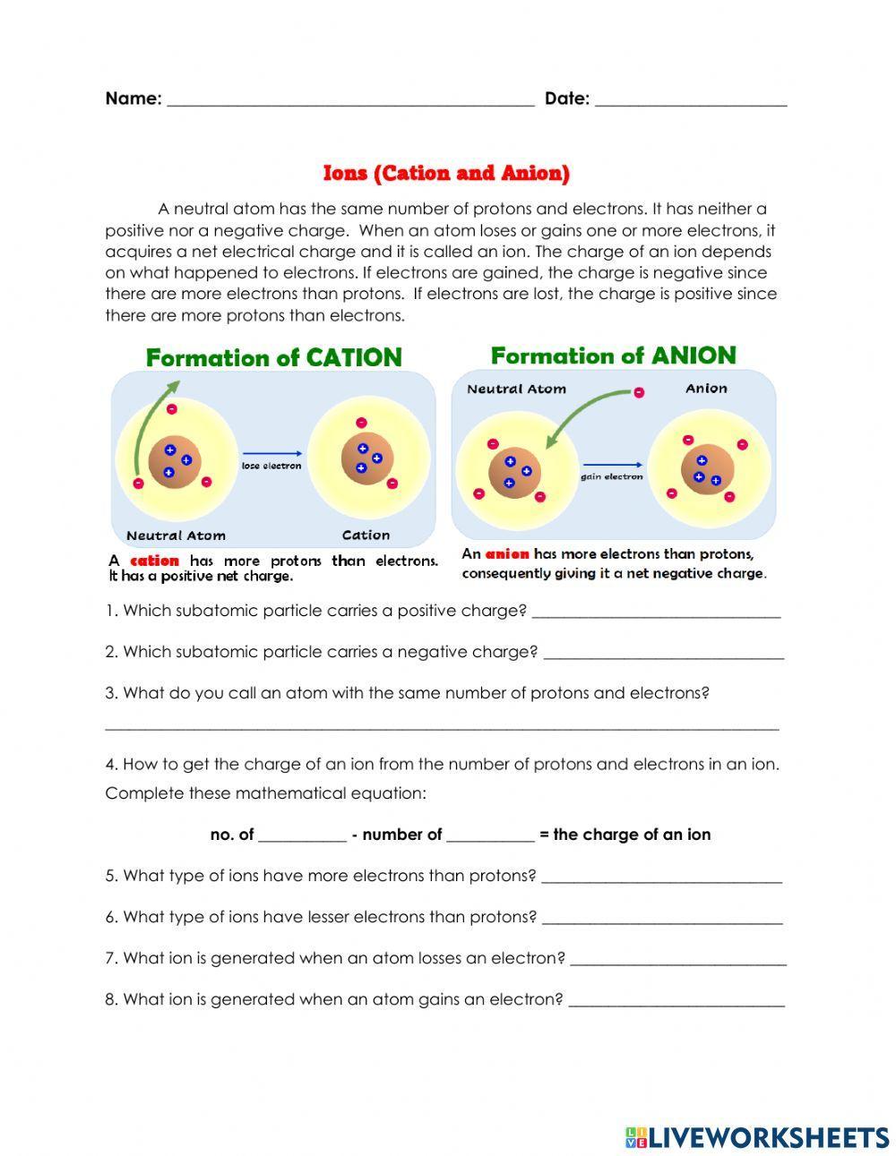 Ions Free Interactive Worksheets 1954244