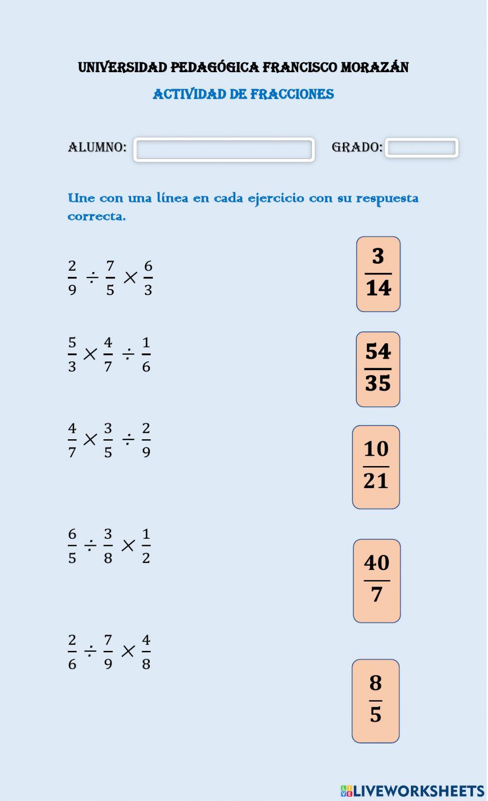 Multiplicación y Division de Fracciones