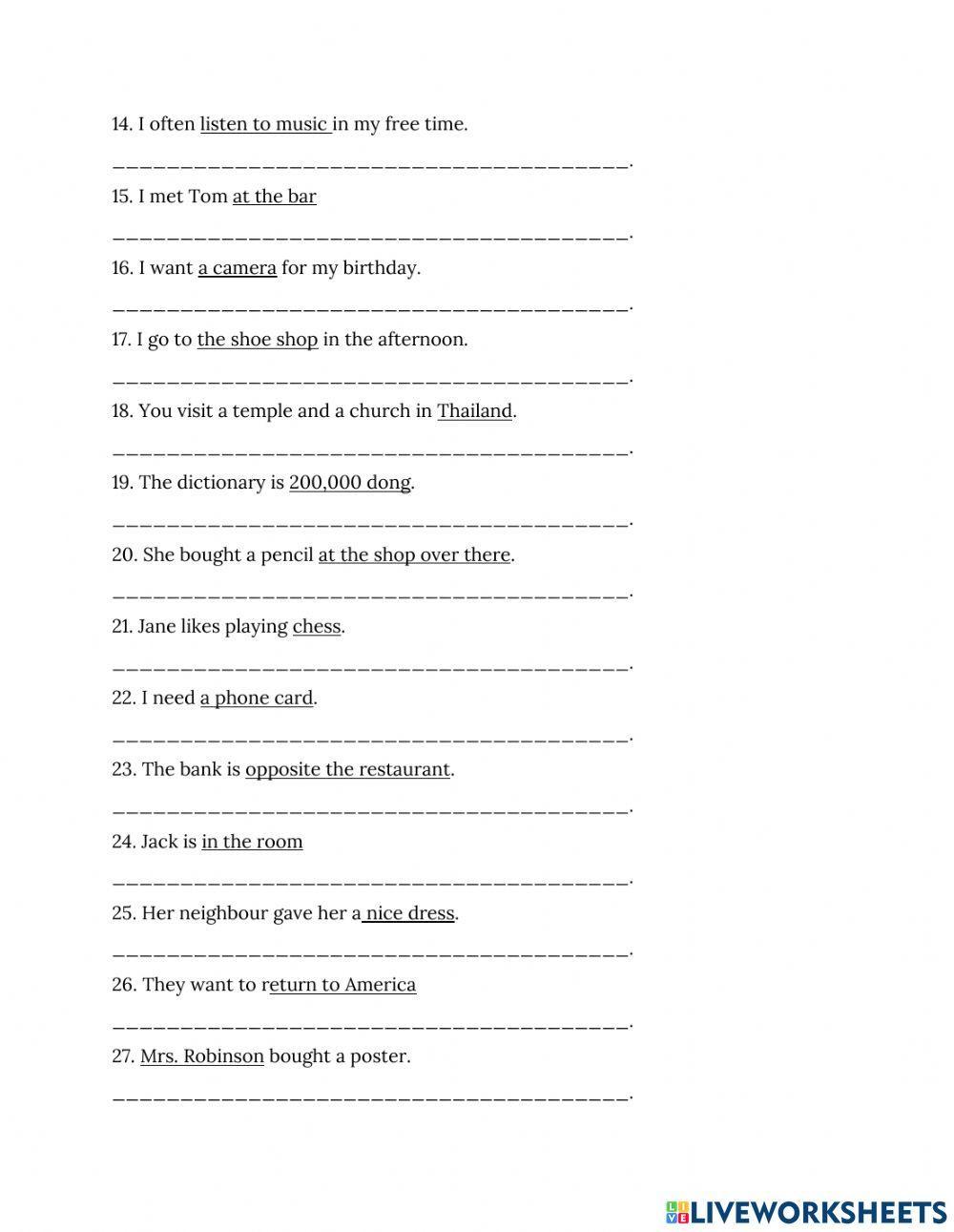 Luyện tập đặt câu hỏi cho từ gạch chân