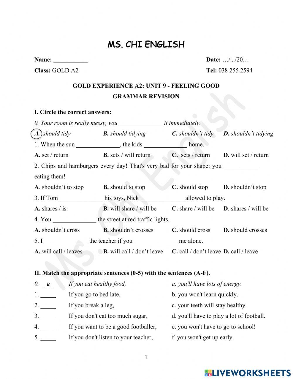 06.04.22-Gold A2- U9 Grammar Revision