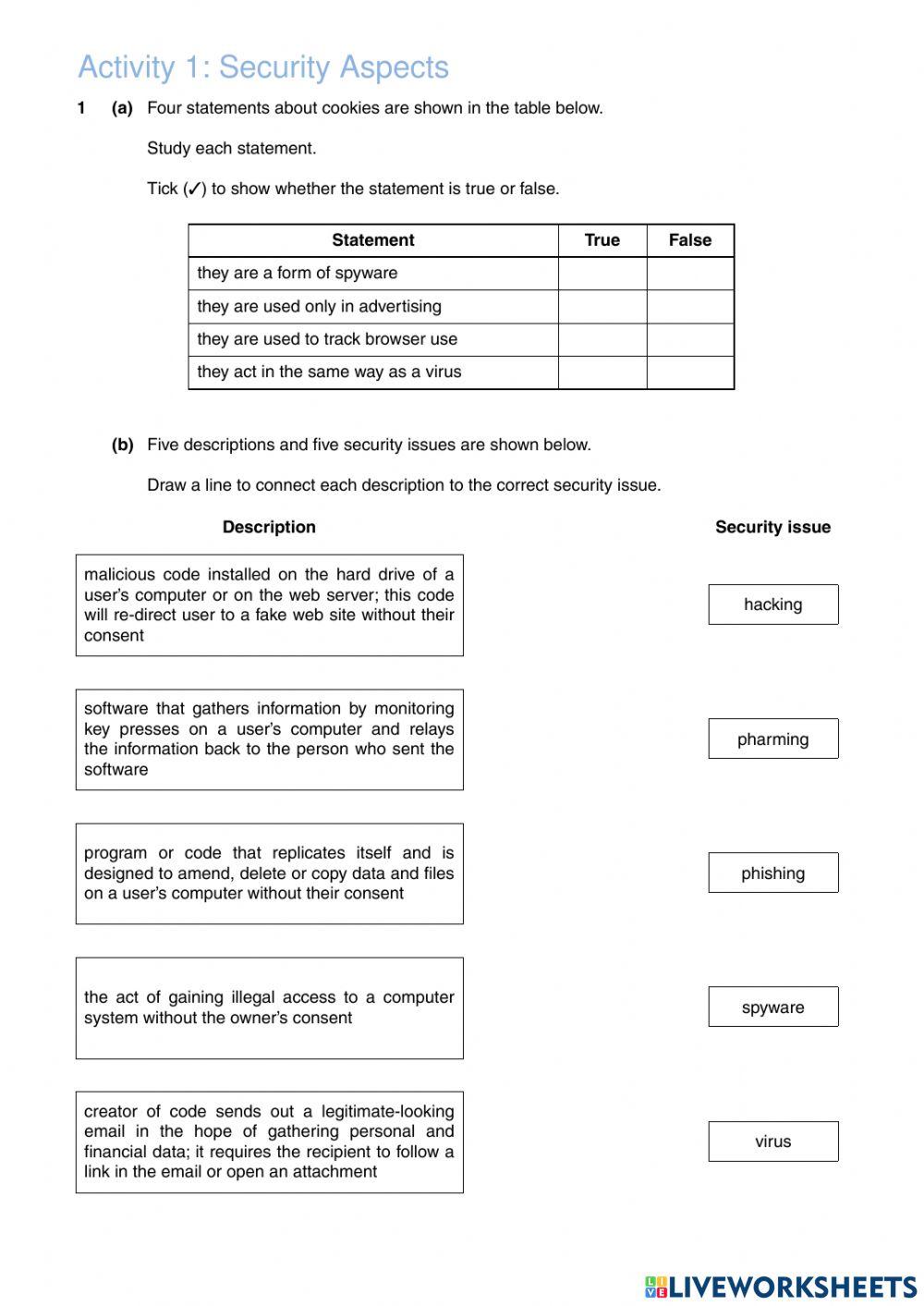 Security Aspect worksheet | Live Worksheets