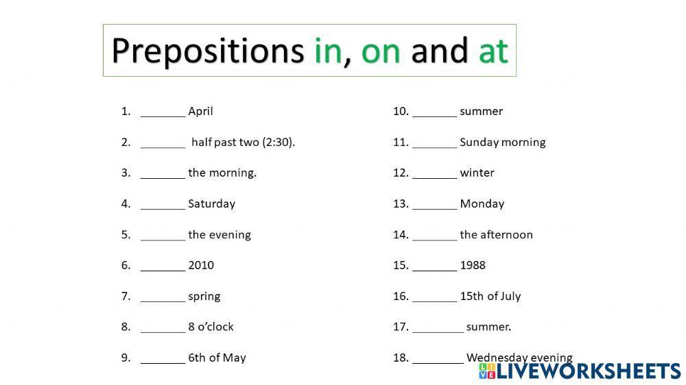 Preprositions of time in,on and at
