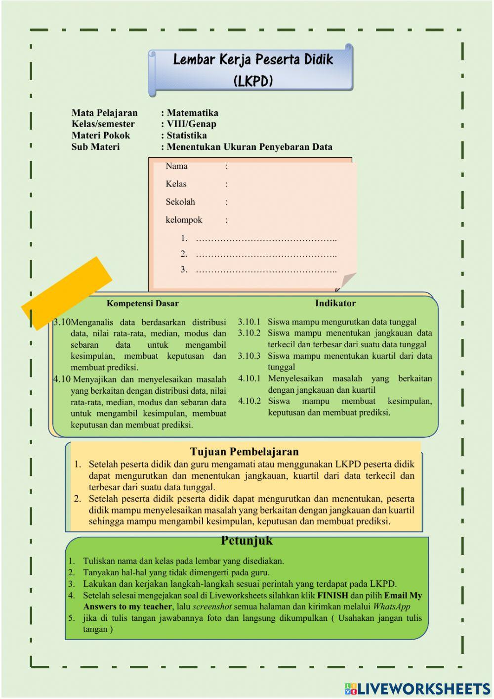 Statistika Matematika Kelas VIII-Penyebaran Data (Jangkauan & Kuartil)