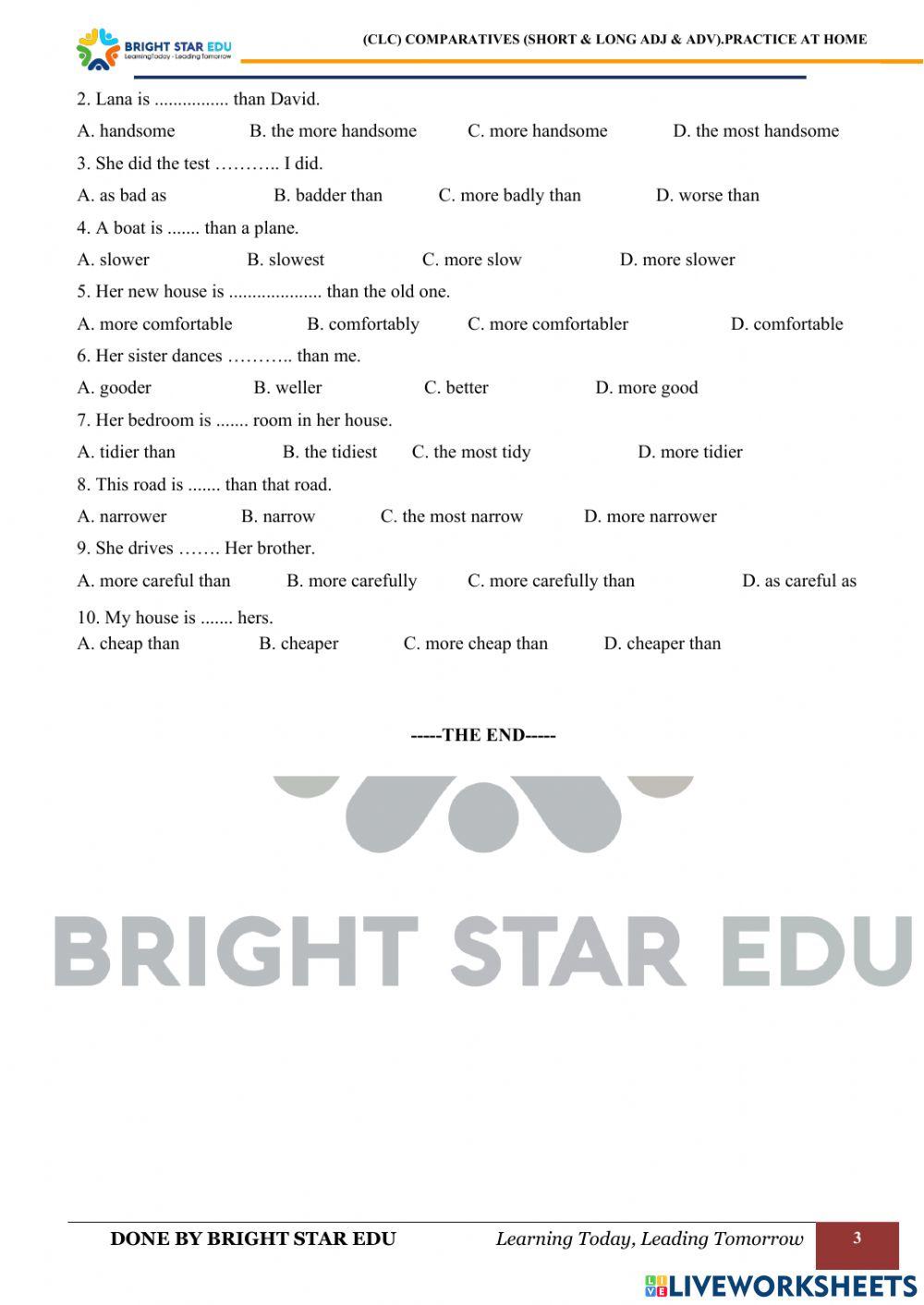 (CLC) Comparatives (short & long adj & adv).Practice at home