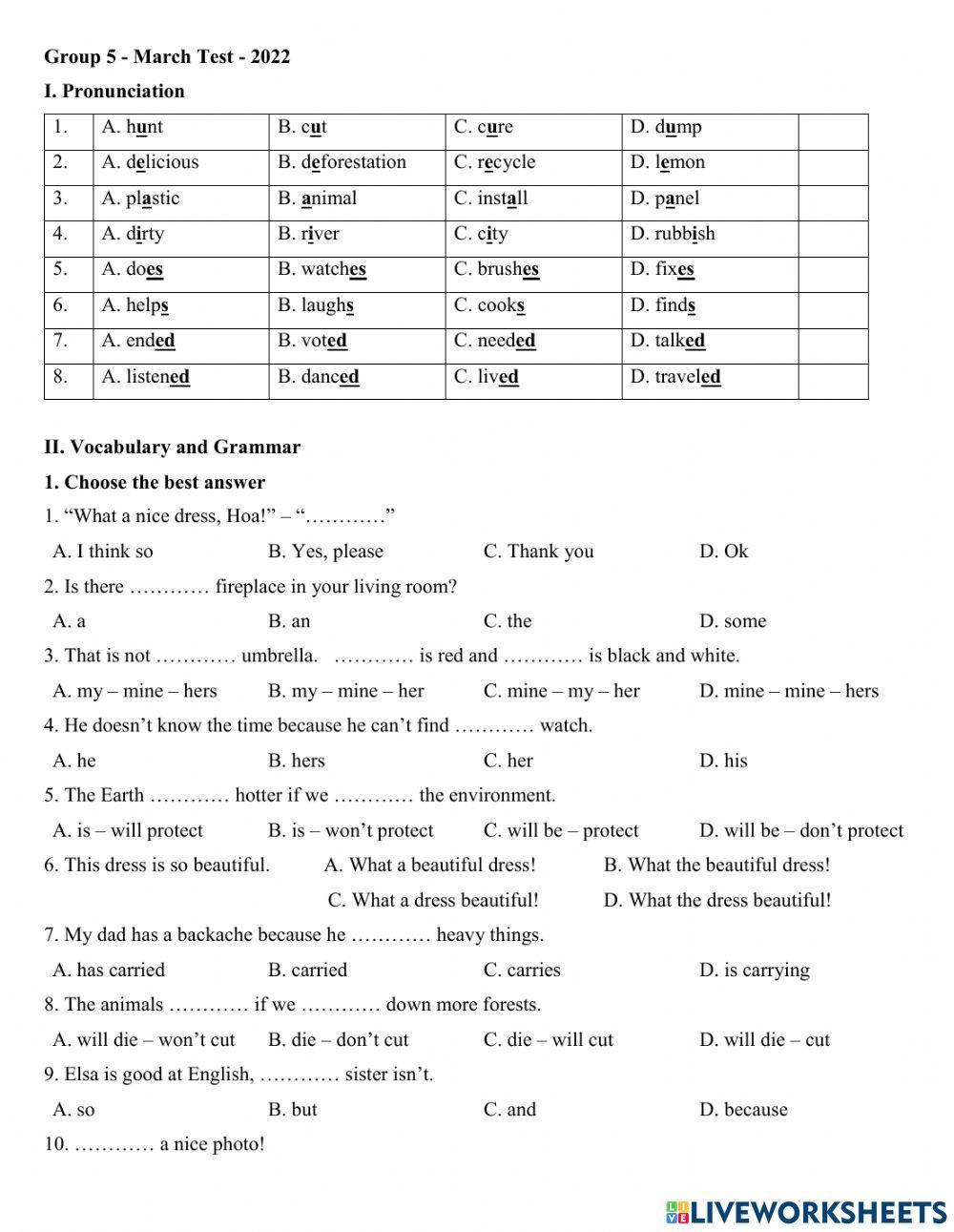 Group 5 - March test - 2022