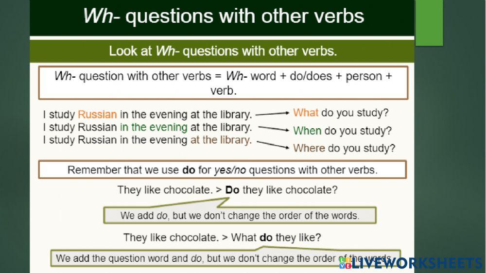 Unit 4.1 Questions present simple worksheet | Live Worksheets