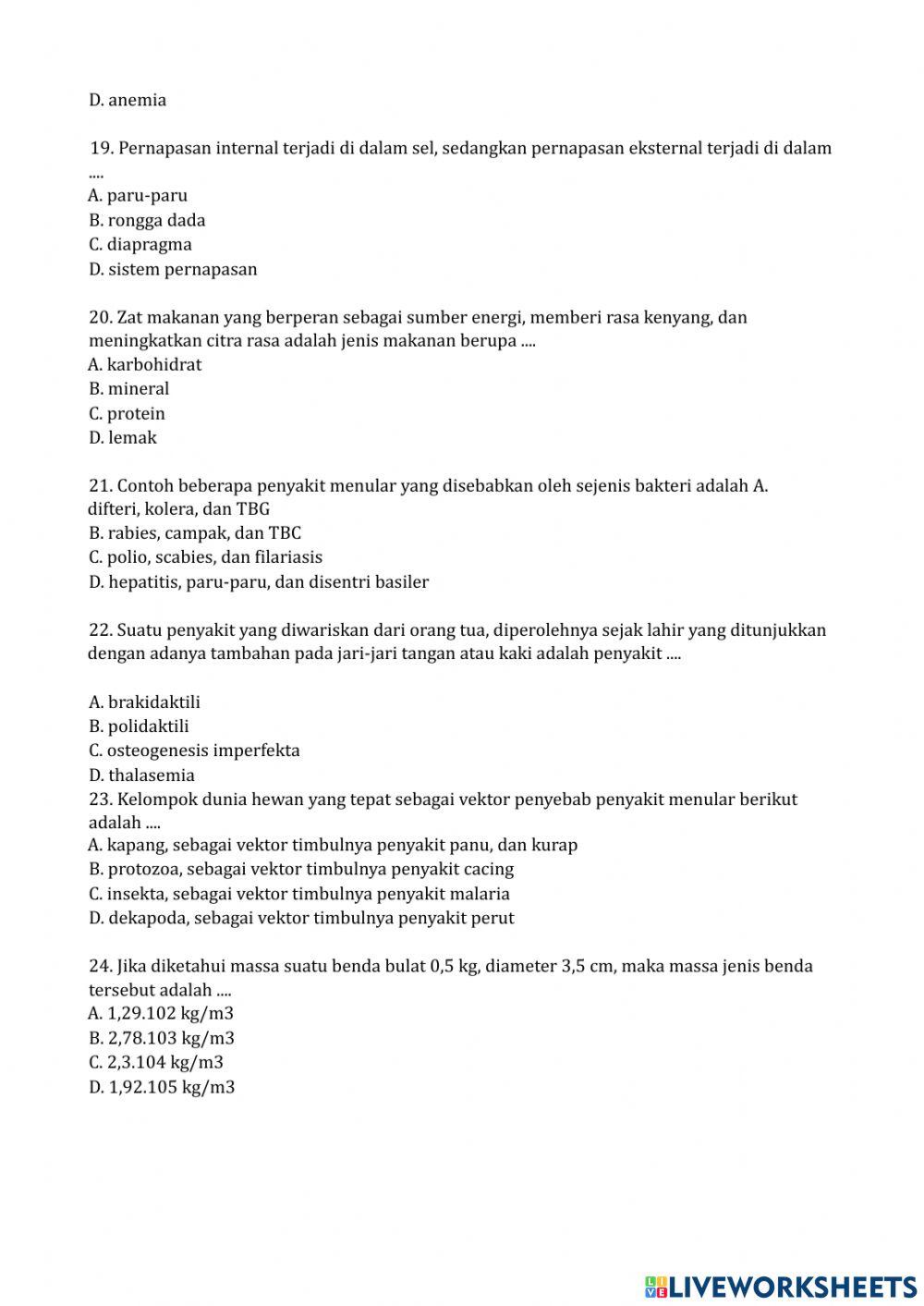 Pre test konsep dasar ipa sd