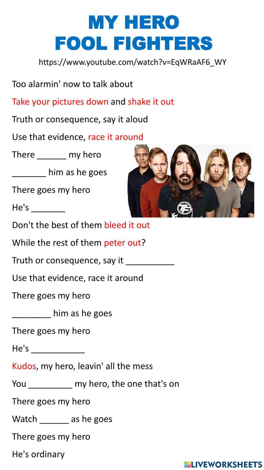 Song Activity My Hero Foo Fighters worksheet