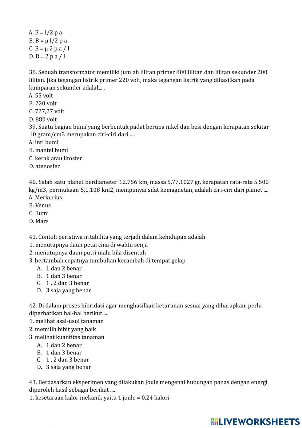 Pre test konsep dasar ipa sd