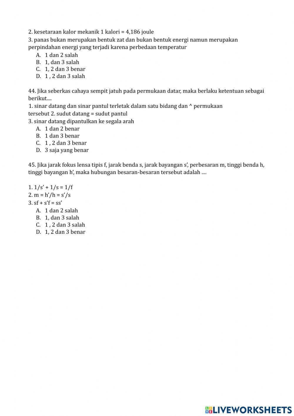 Pre test konsep dasar ipa sd
