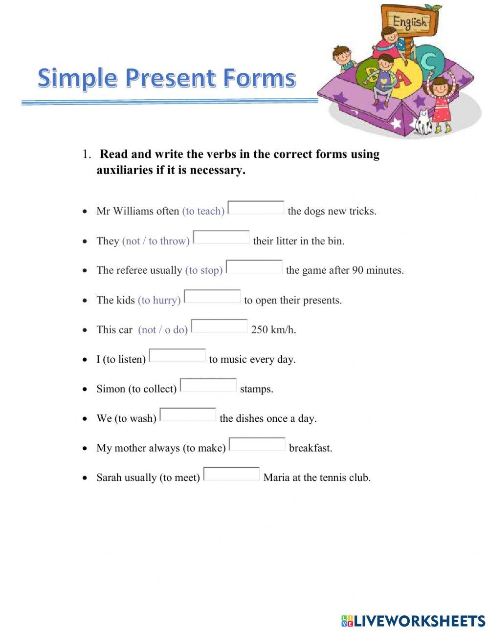 Simple Present Forms worksheet | Live Worksheets