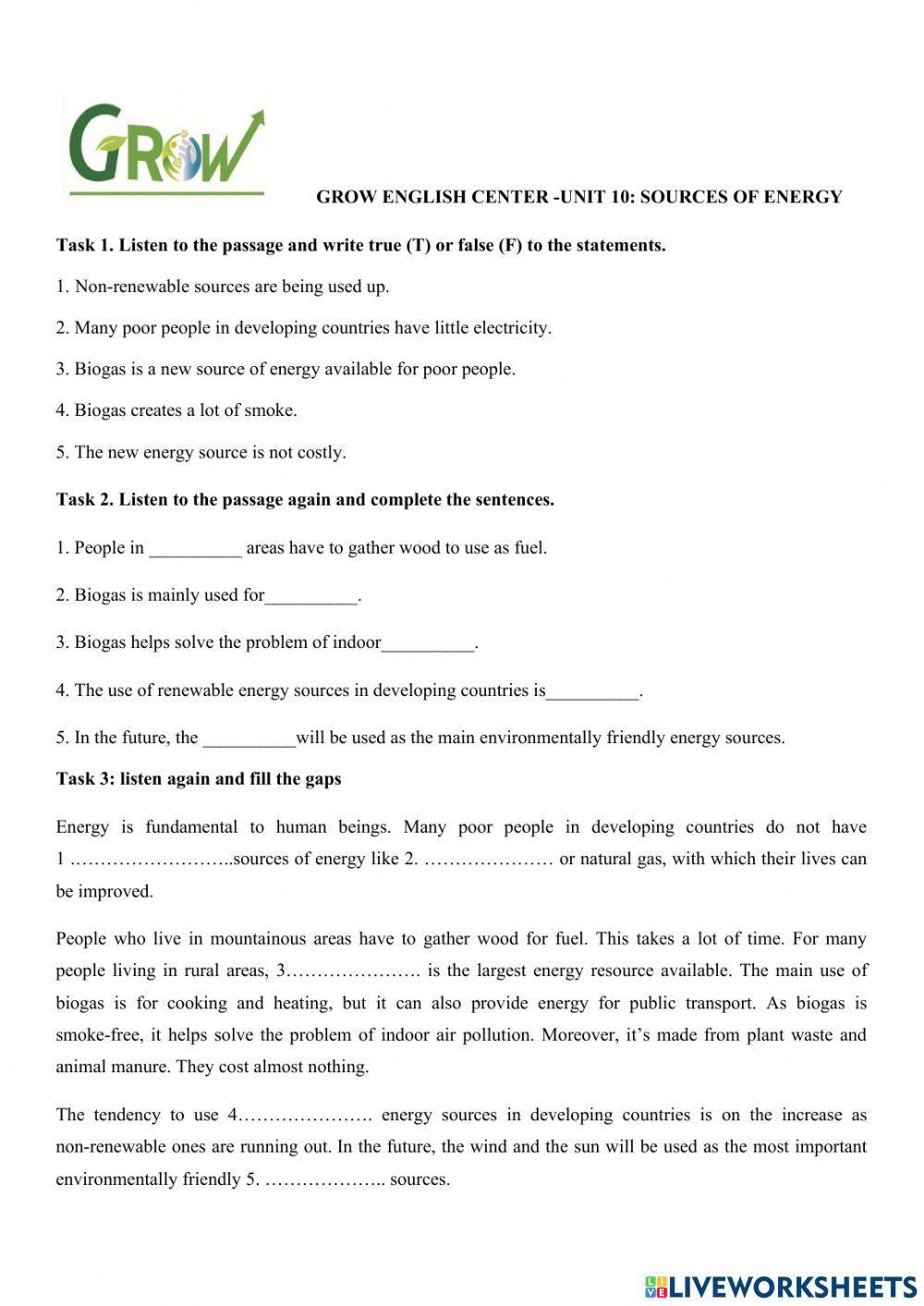 E7- unit 10: sources of energy