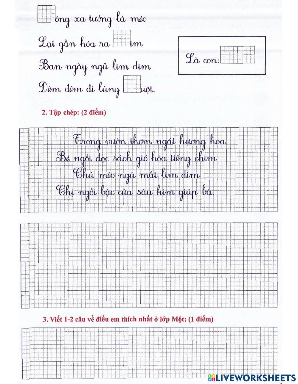 Tiếng Việt 1 - Đề kiểm tra cuối kì số 15