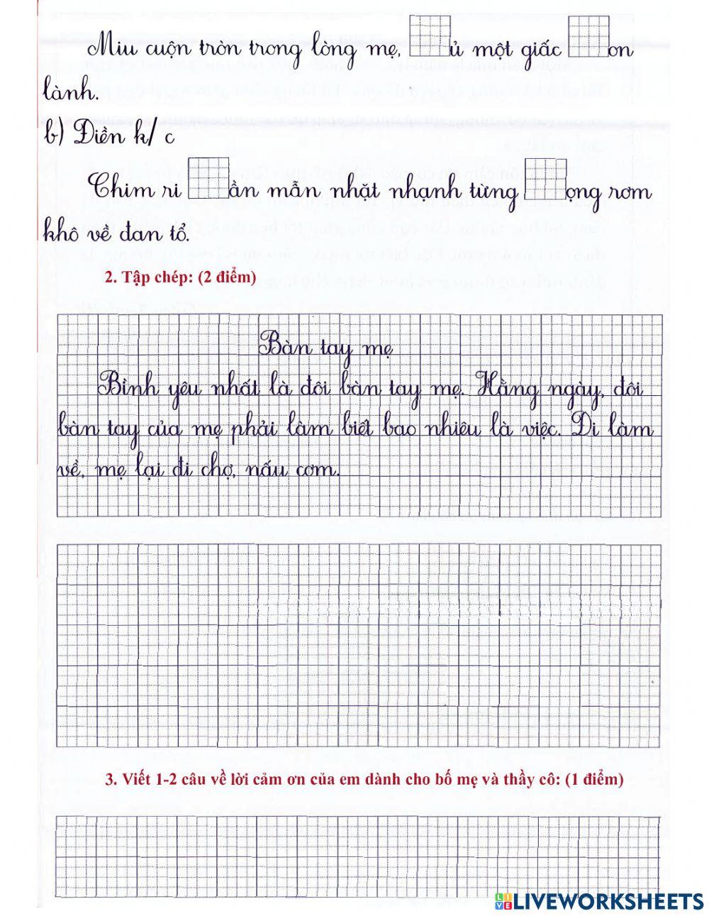 Tiếng Việt 1 - Đề kiểm tra cuối kì số 14