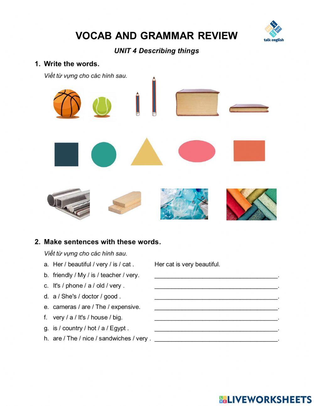 VOCAB AND GRAMMAR REVIEW UNIT 4 Describing things