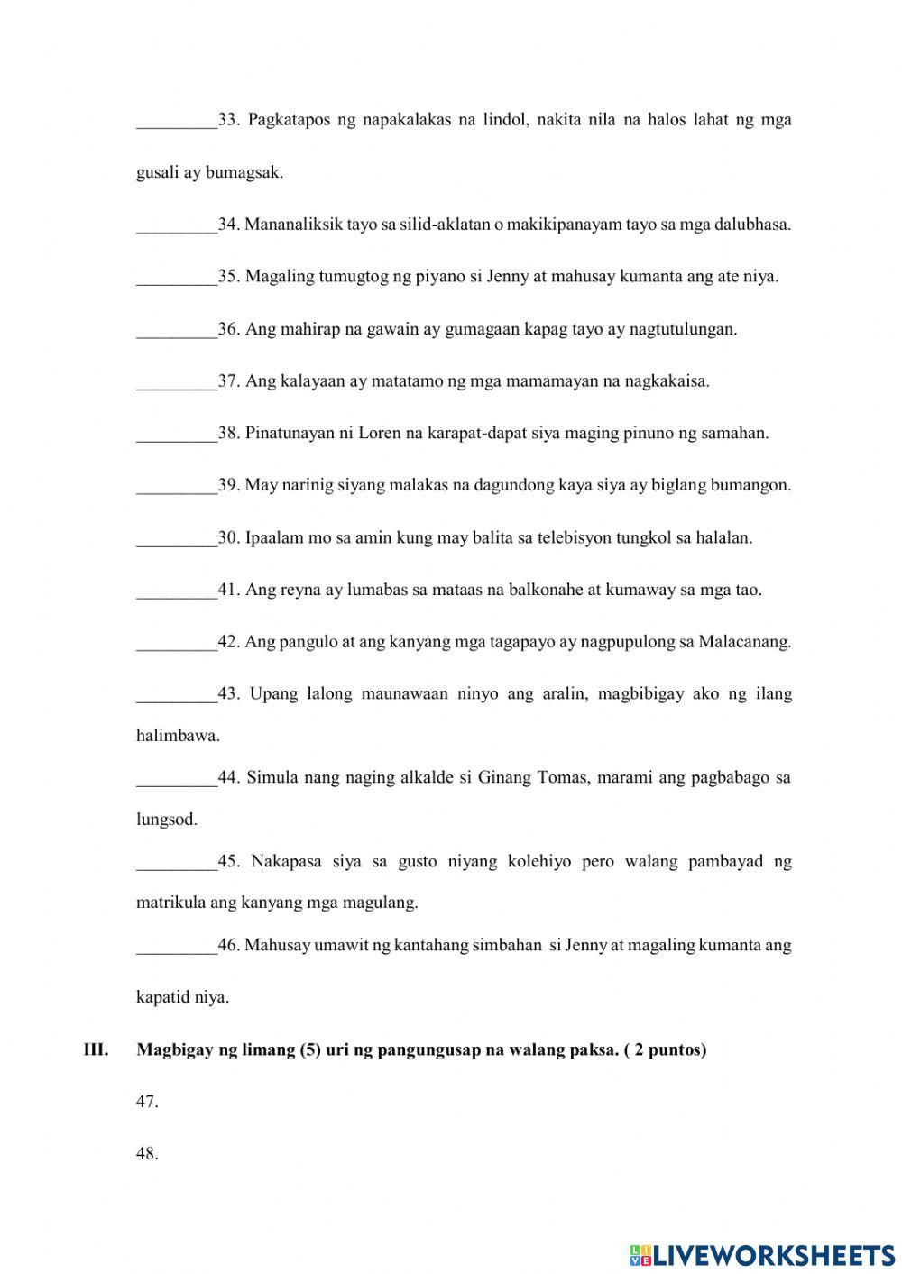 Ika-Apat na Lagumang Pagsusulit sa Filipino 5