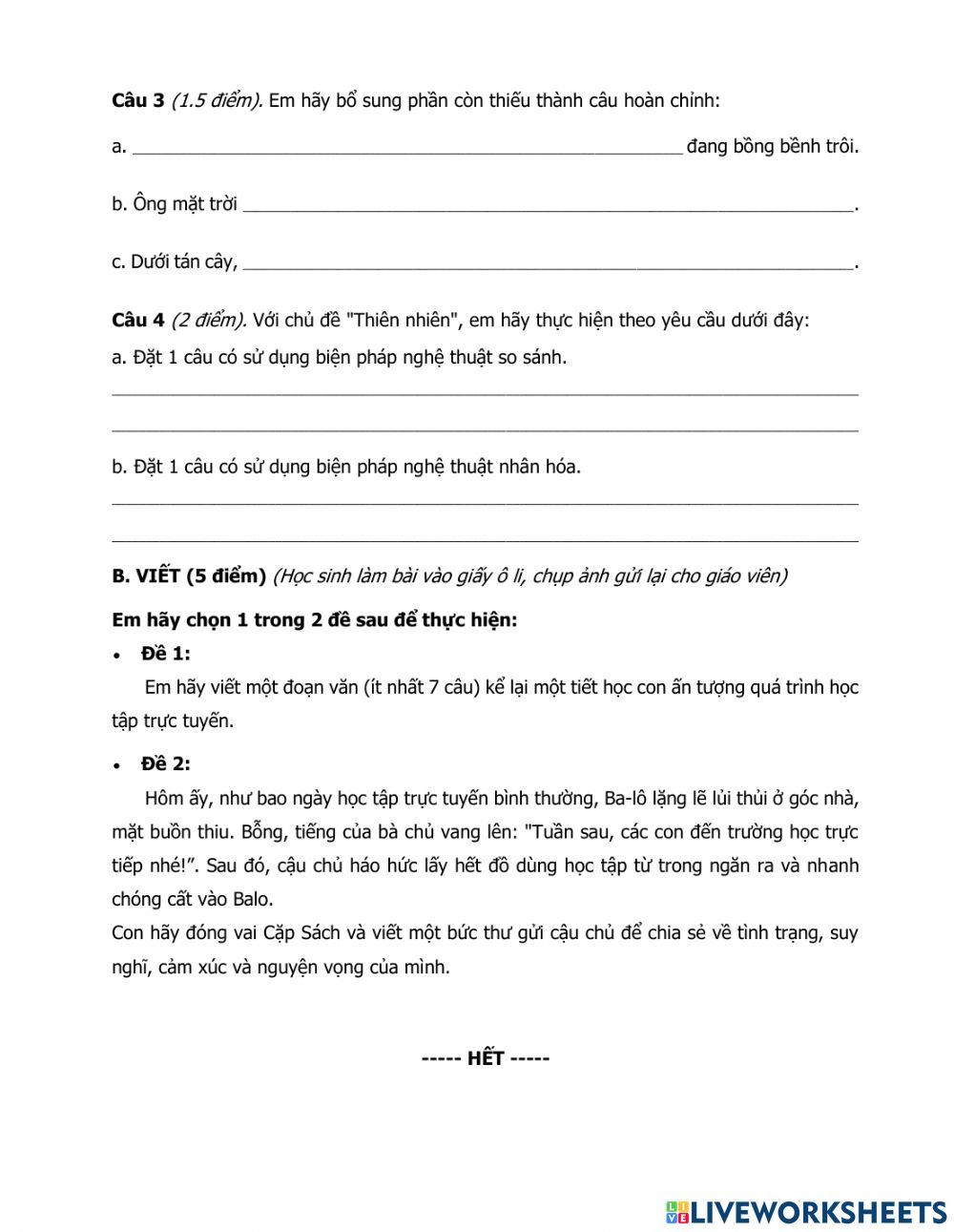 Đề KT cuối học kì - Dành cho Khương Duy