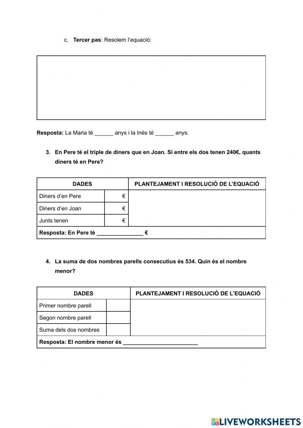 Problemes amb equacions de primer grau