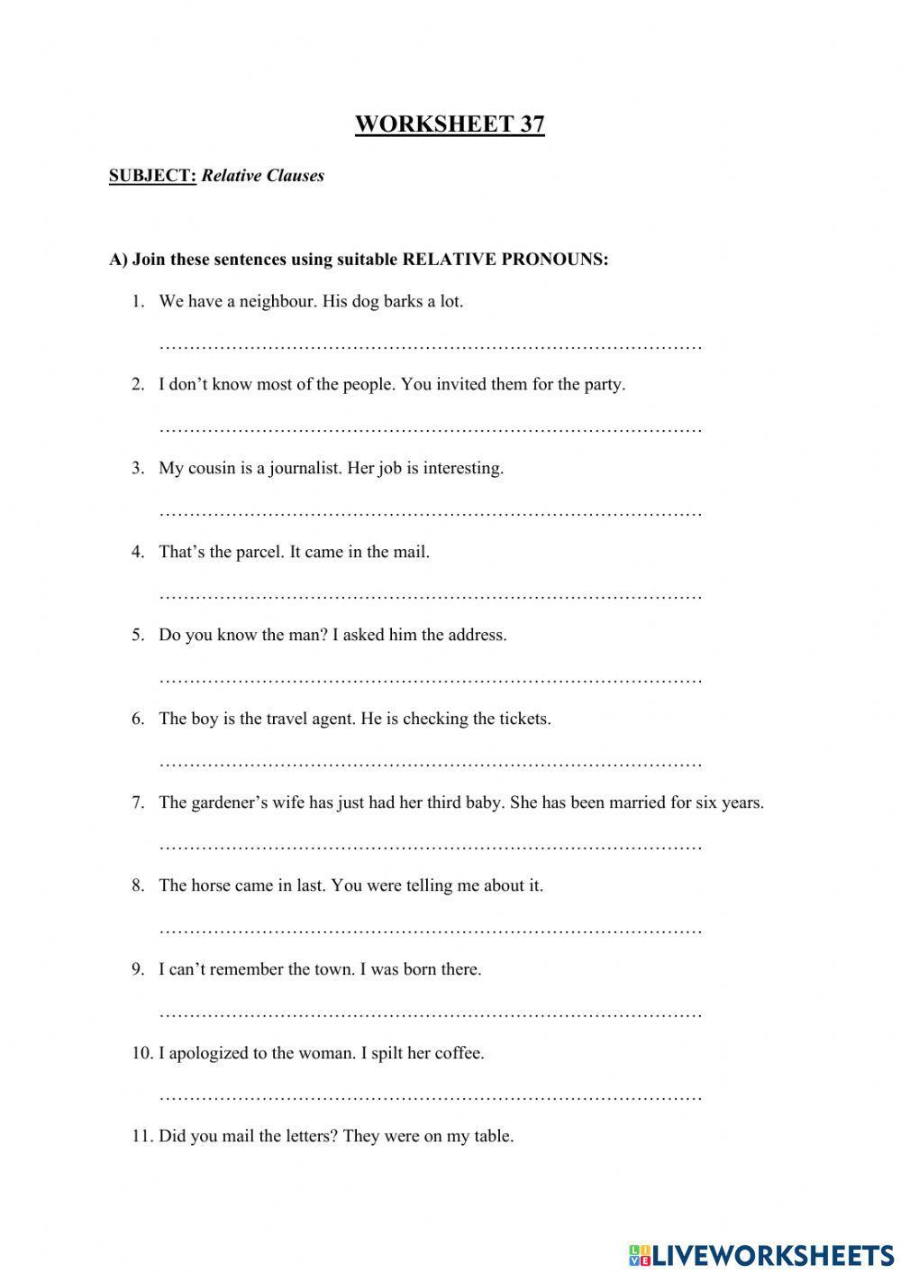 Relative Clause - Worksheet 37