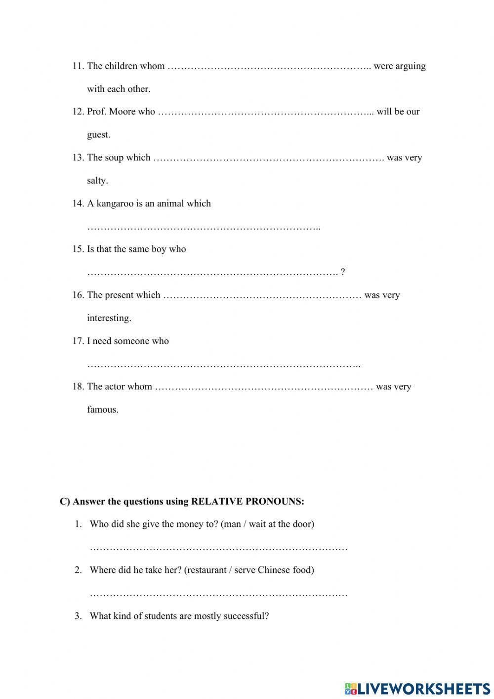 Relative Clause - Worksheet 37