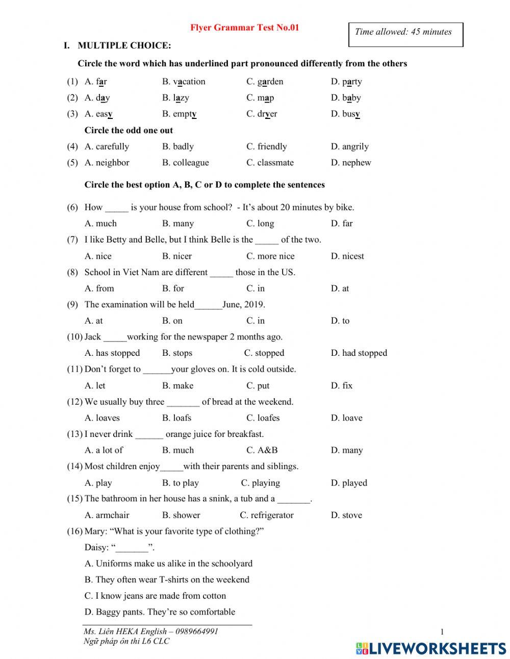 Flyer Grammar test No.1