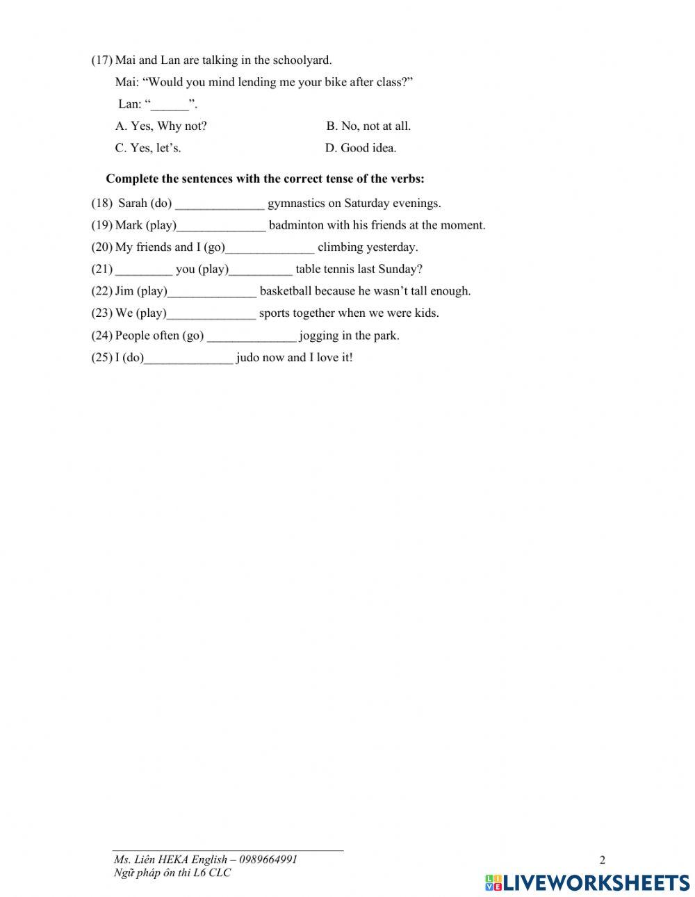 Flyer Grammar test No.1