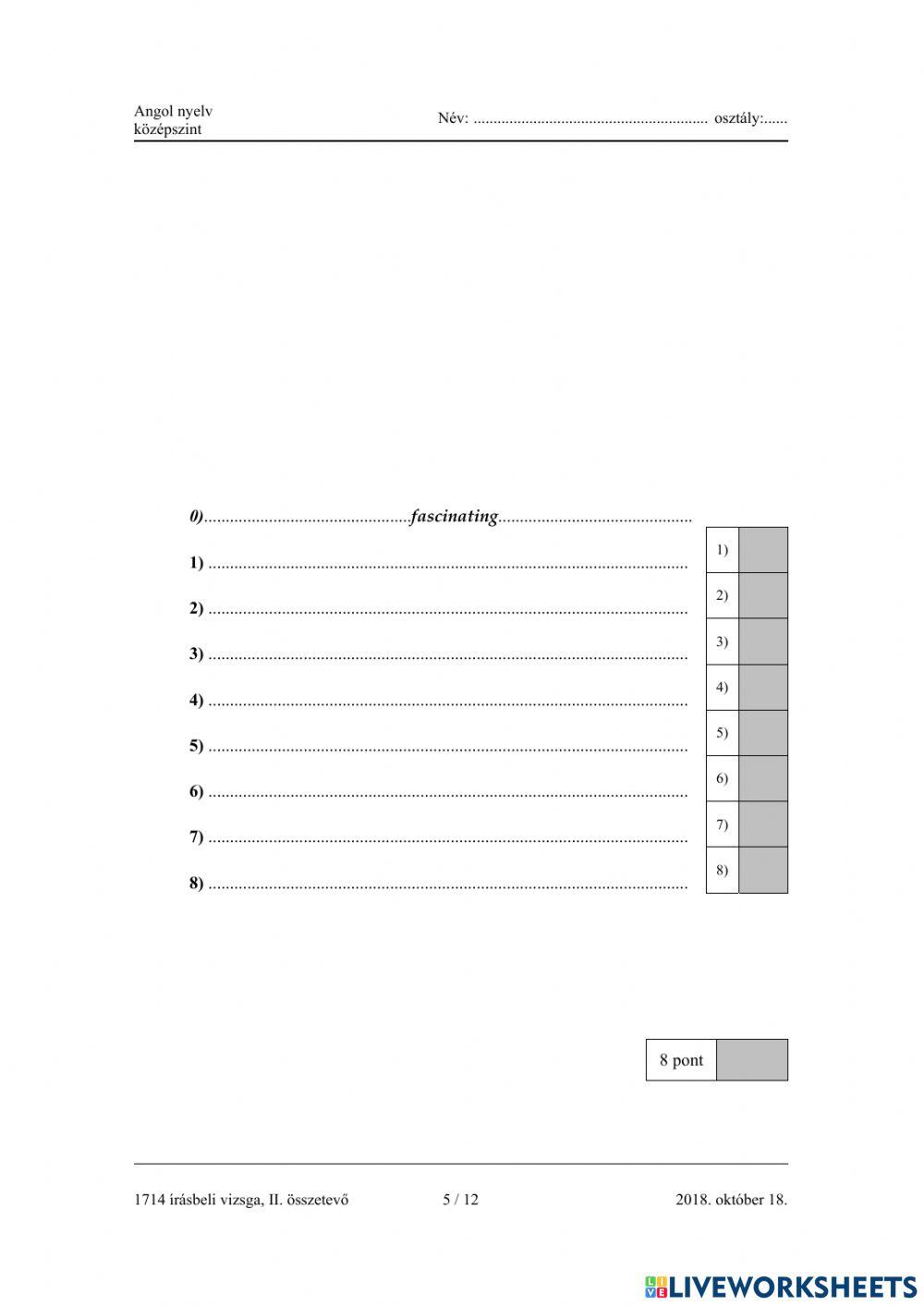 Angol középszint 2018 Október 3 nyelvhelyesség