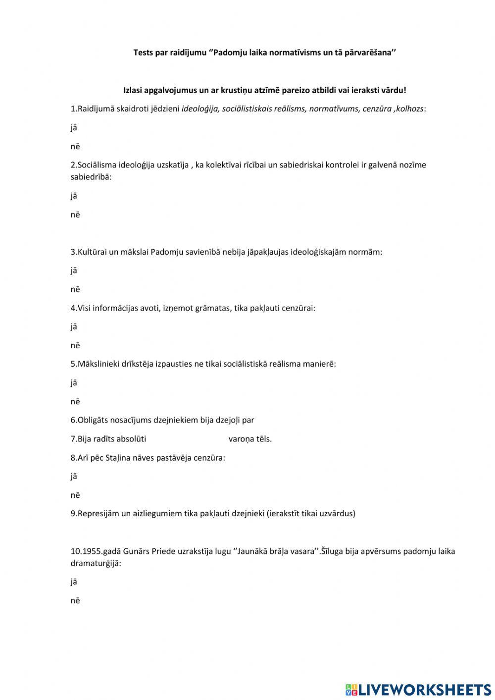 Tests par raidījumu ''Padomju laika normatīvisms''