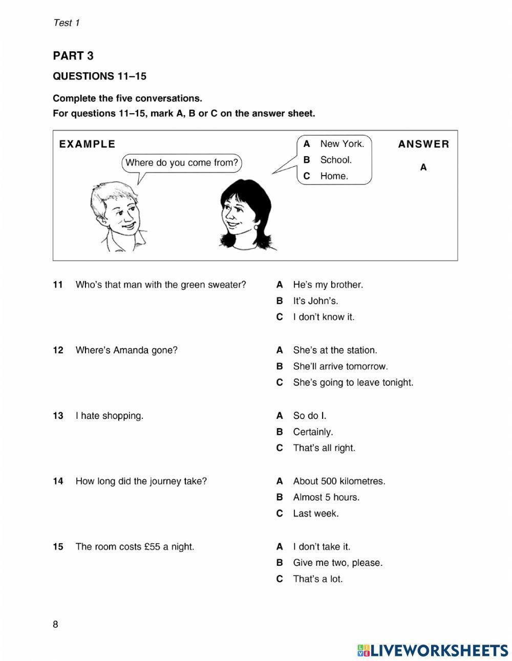 KET Cambridge exam part 1,2,3