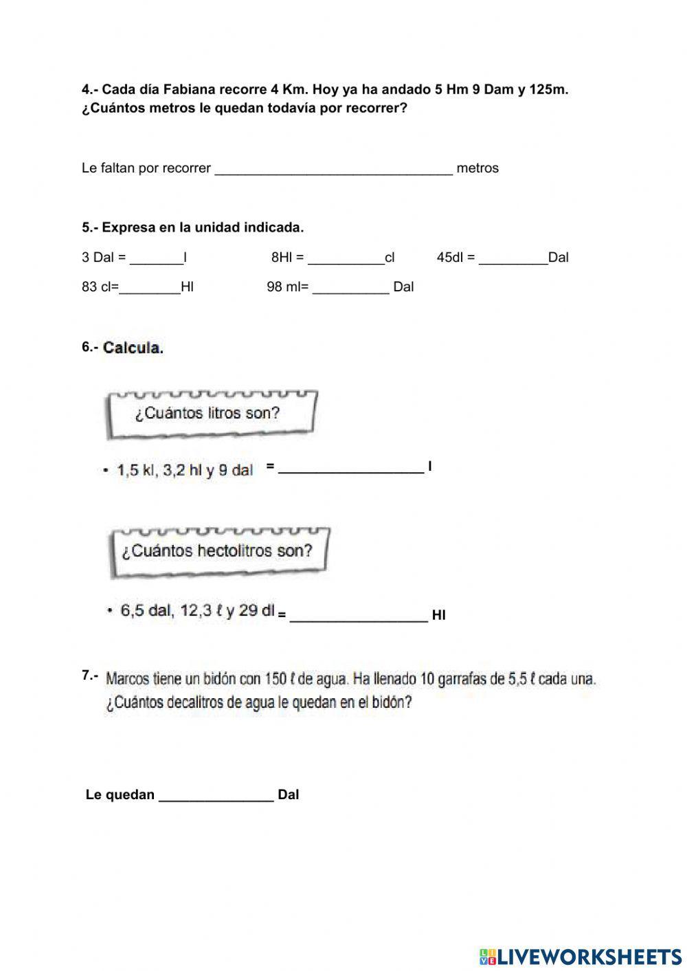 Unidades de longitud, masa, capacidad y superficie