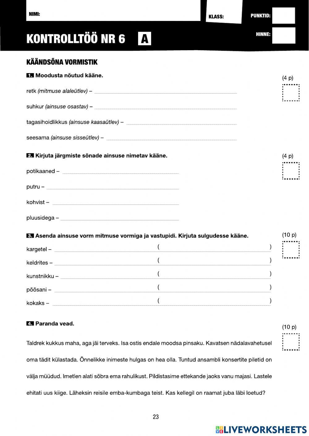 7 klass k nds nade vormistiku kontrollt a online exercise for