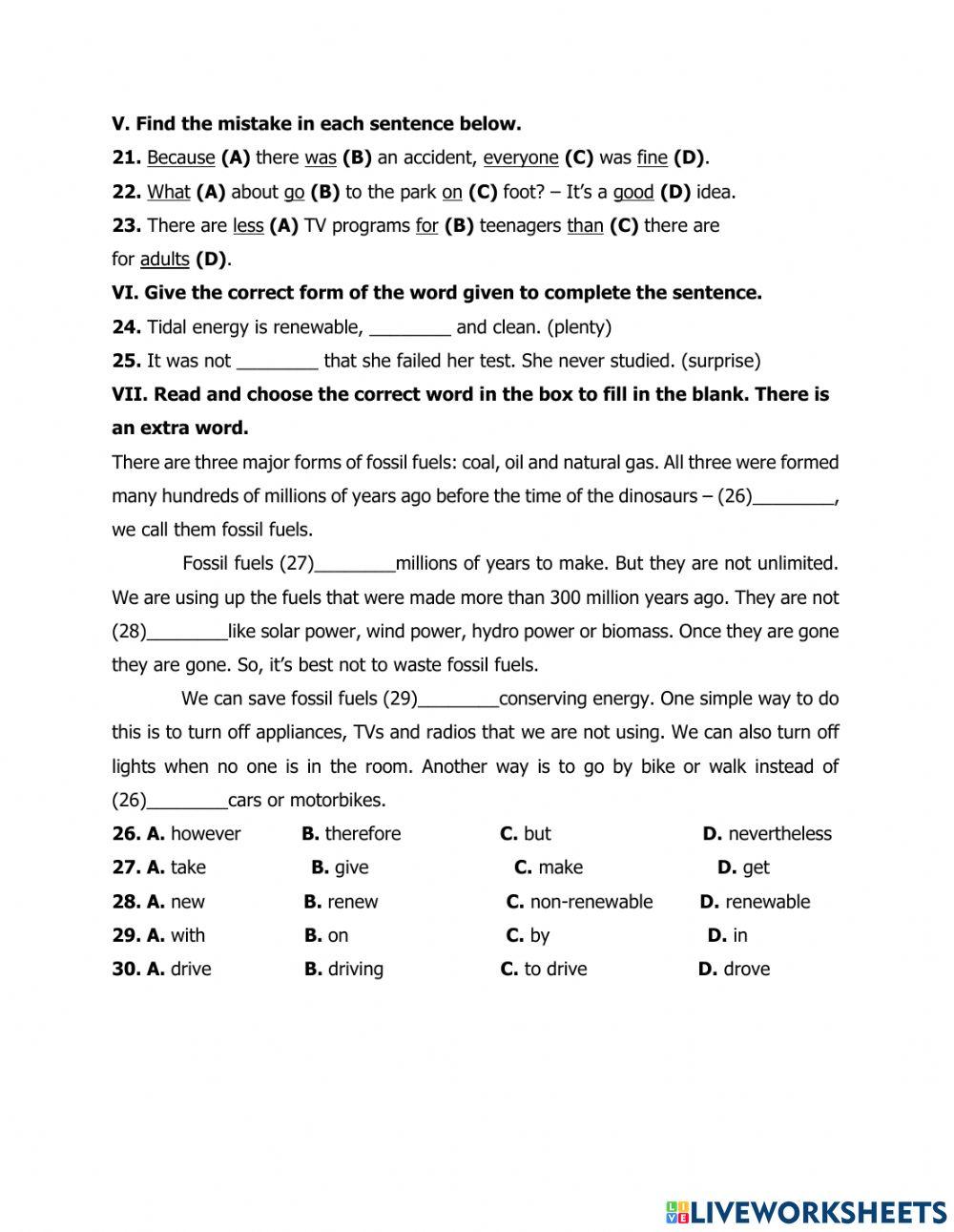 Grade 7 - Practice test - revision for second term