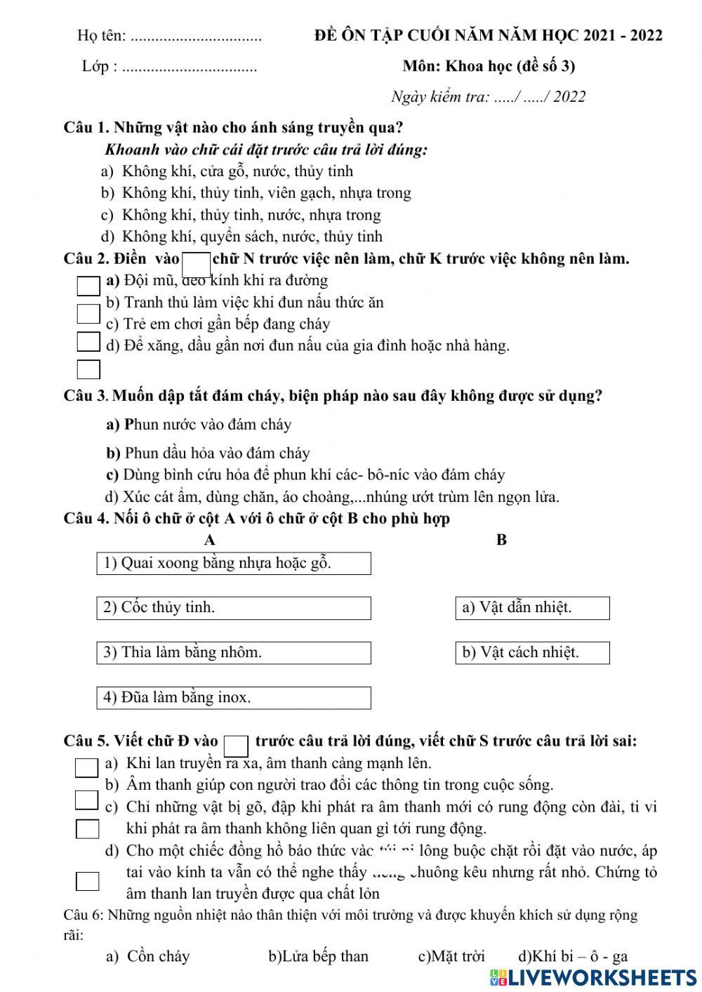 H. đề ôn khoa học cuôi năm