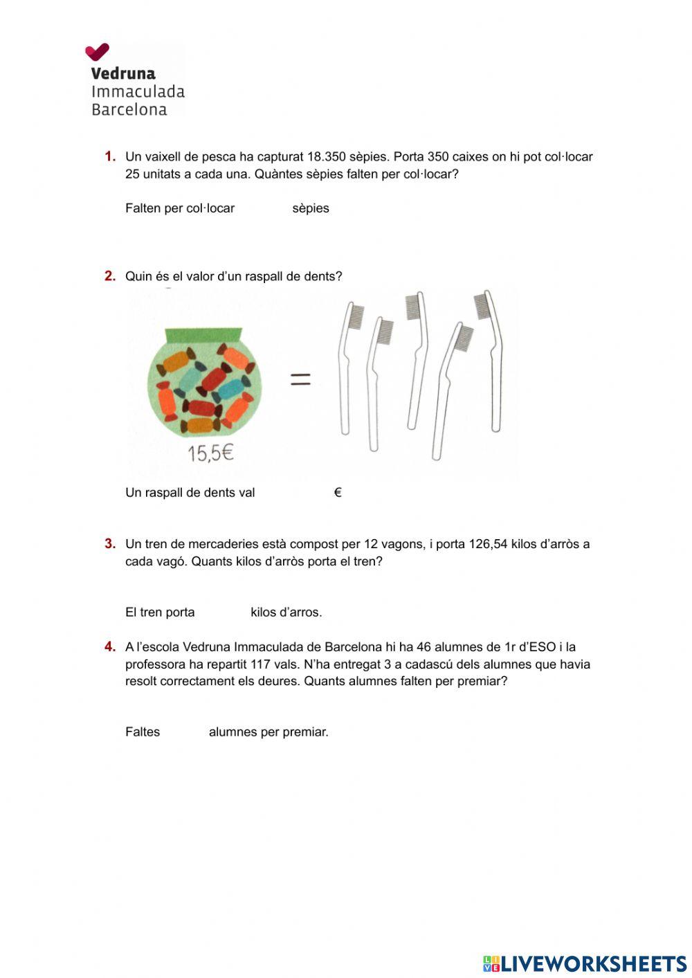 Problemes amb decimals nivell 3