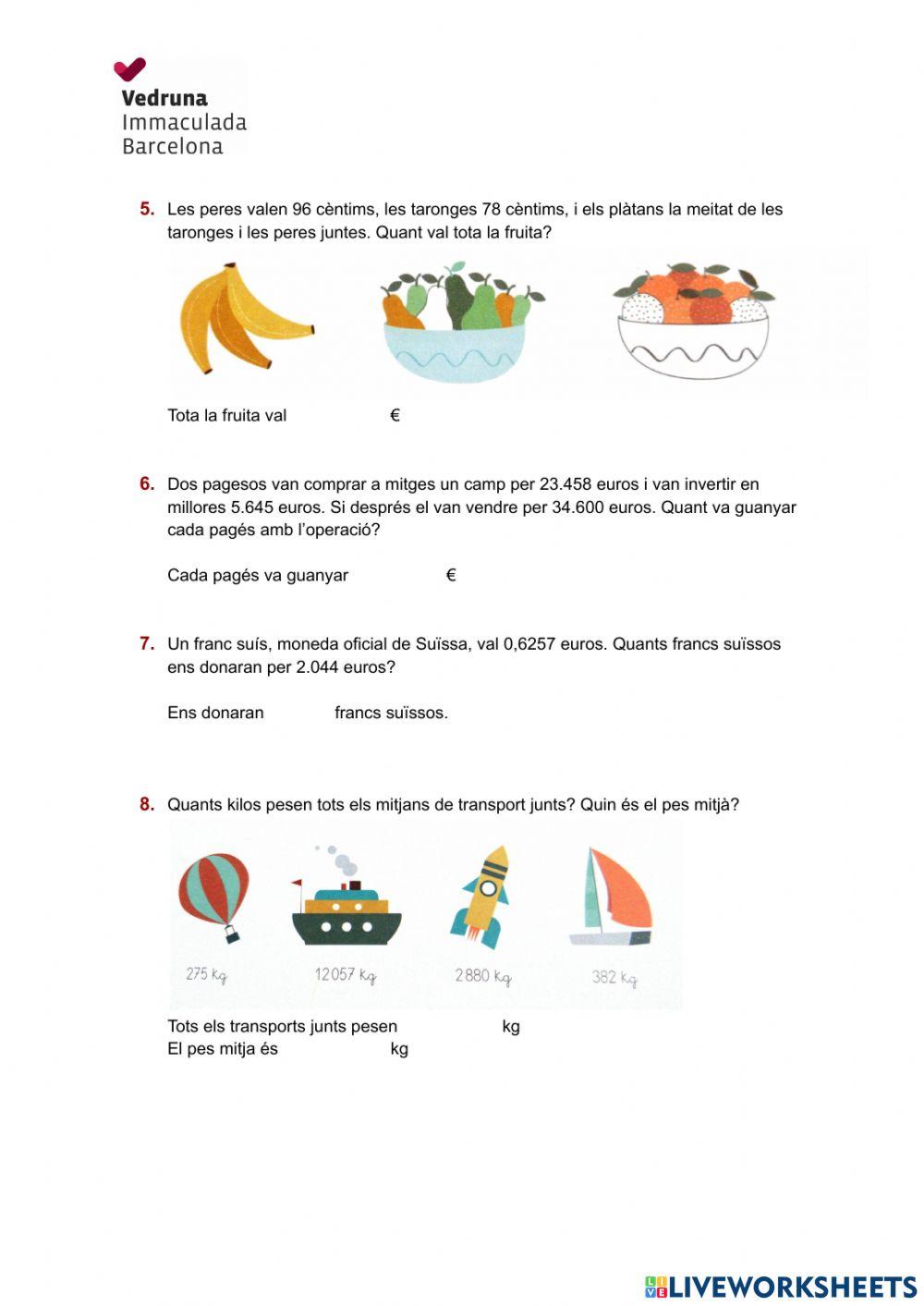 Problemes amb decimals nivell 3