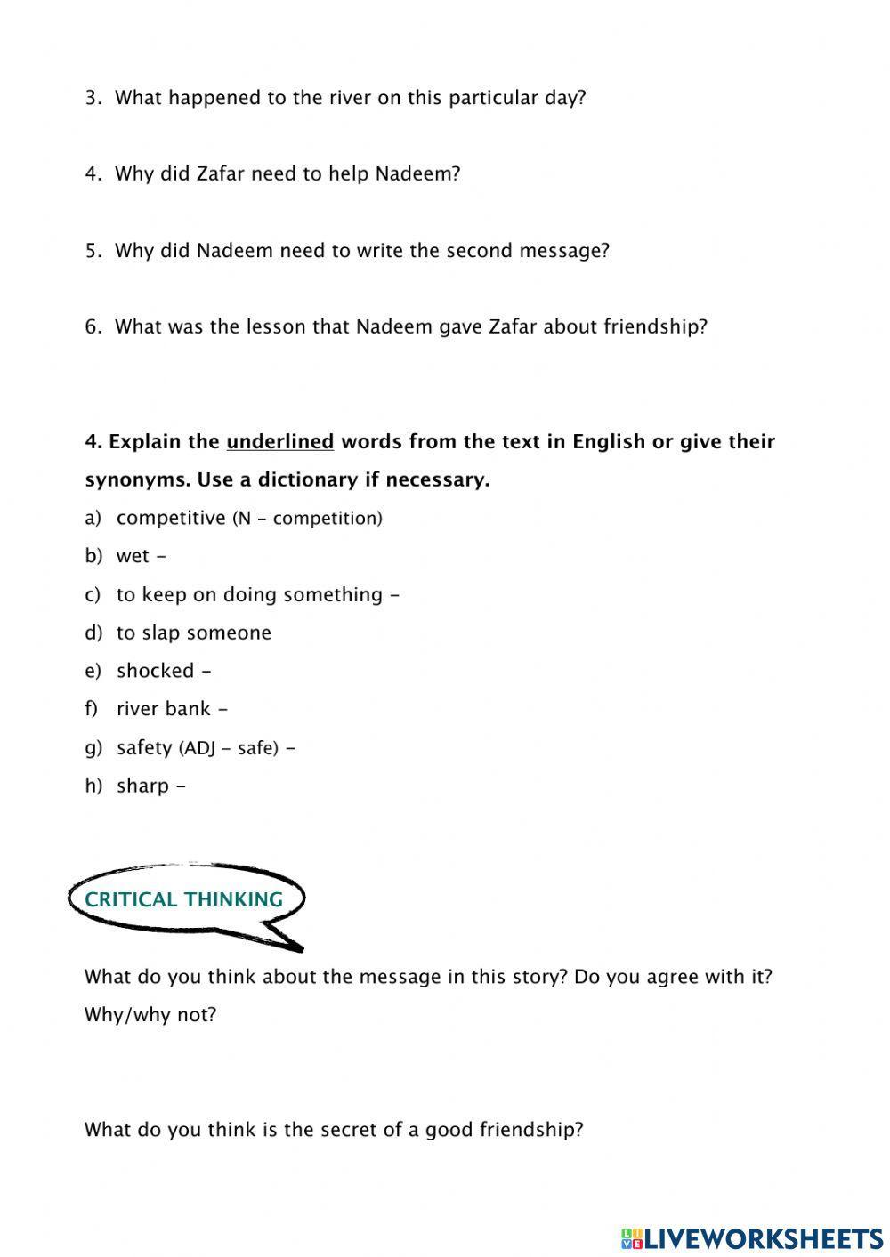 B1 Reading - Lesson in Friendship