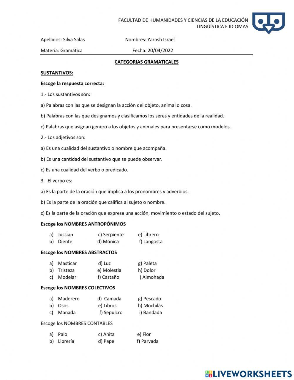 Categorías Gramaticales