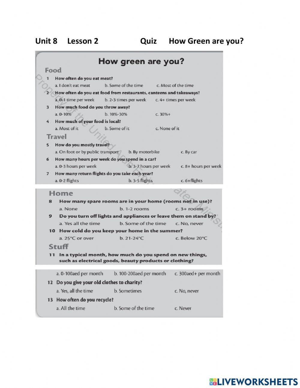 Quiz How Green are you? worksheet Live Worksheets