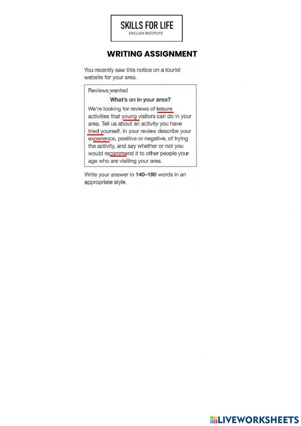 Writing assignment online worksheet | Live Worksheets