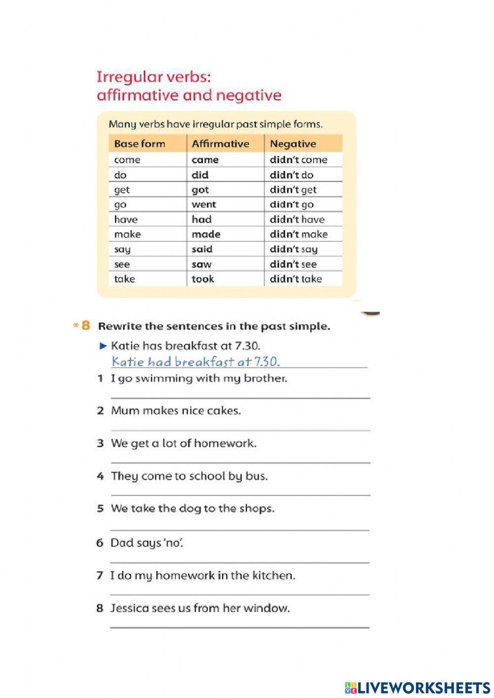 O2 Past simple Regular Irregular Verbs