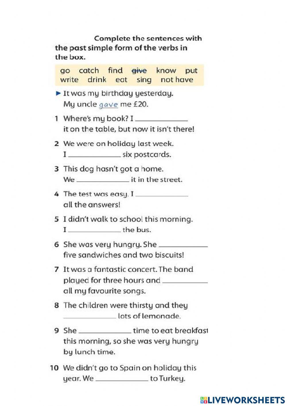 O2 Past simple Regular Irregular Verbs