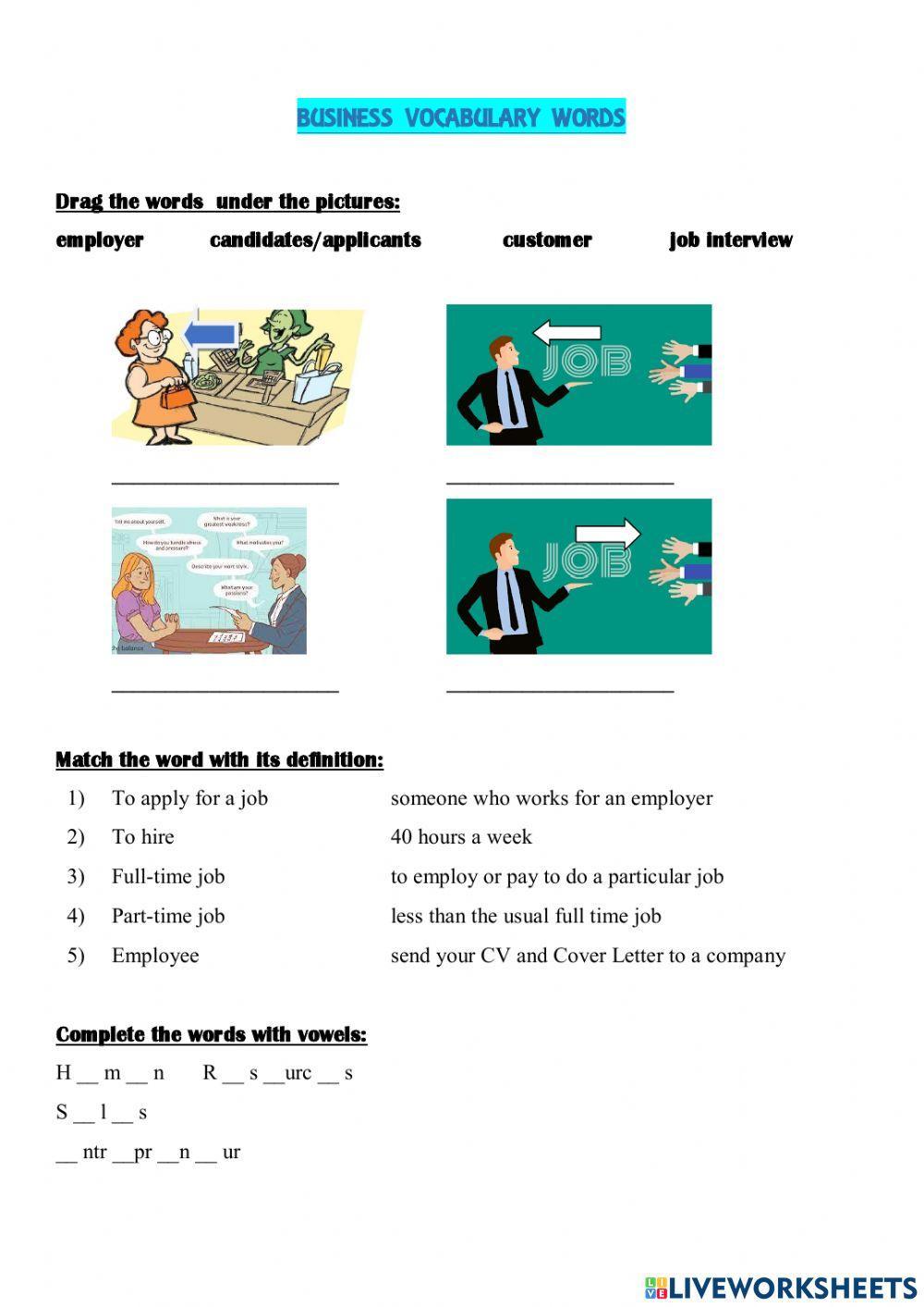 Business words vocabulary