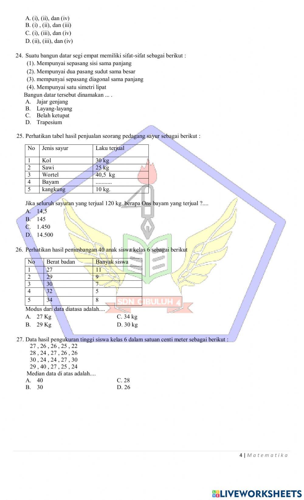 Try Out Ujian Sekolah Matematika